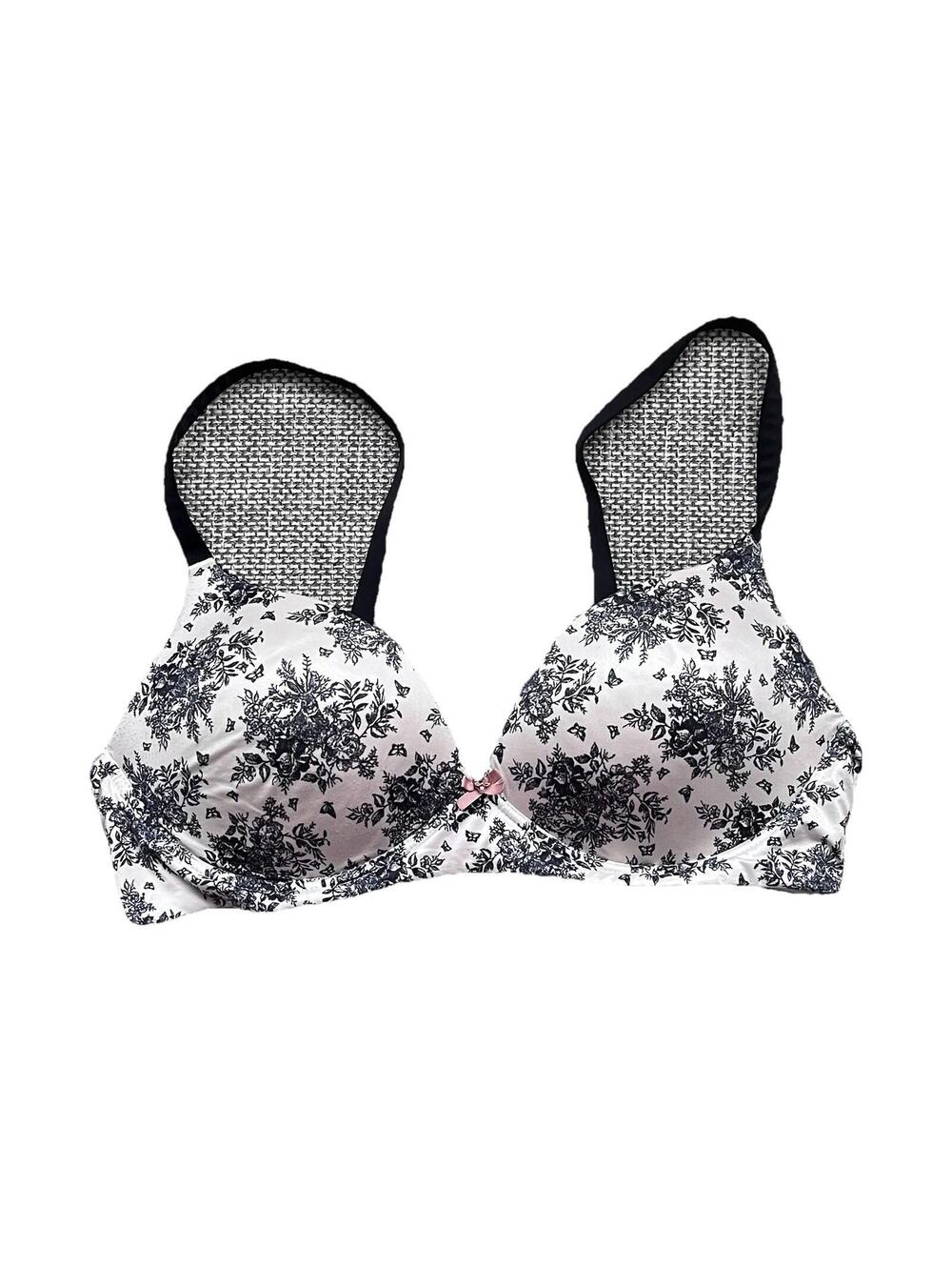Victoria’s Secret Floral Bra 36C Black White Lace Print Lightly Lined Demi